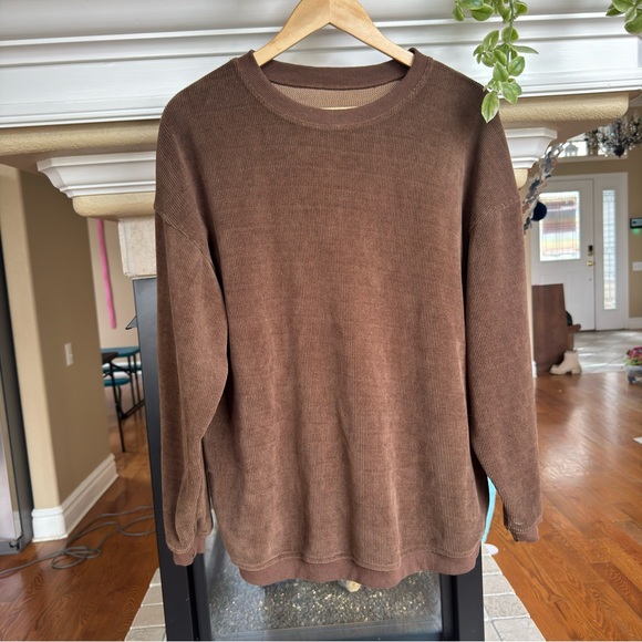 None Sweaters - Oversized brown Corduroy crew Neck Slouchy Sweater Large
